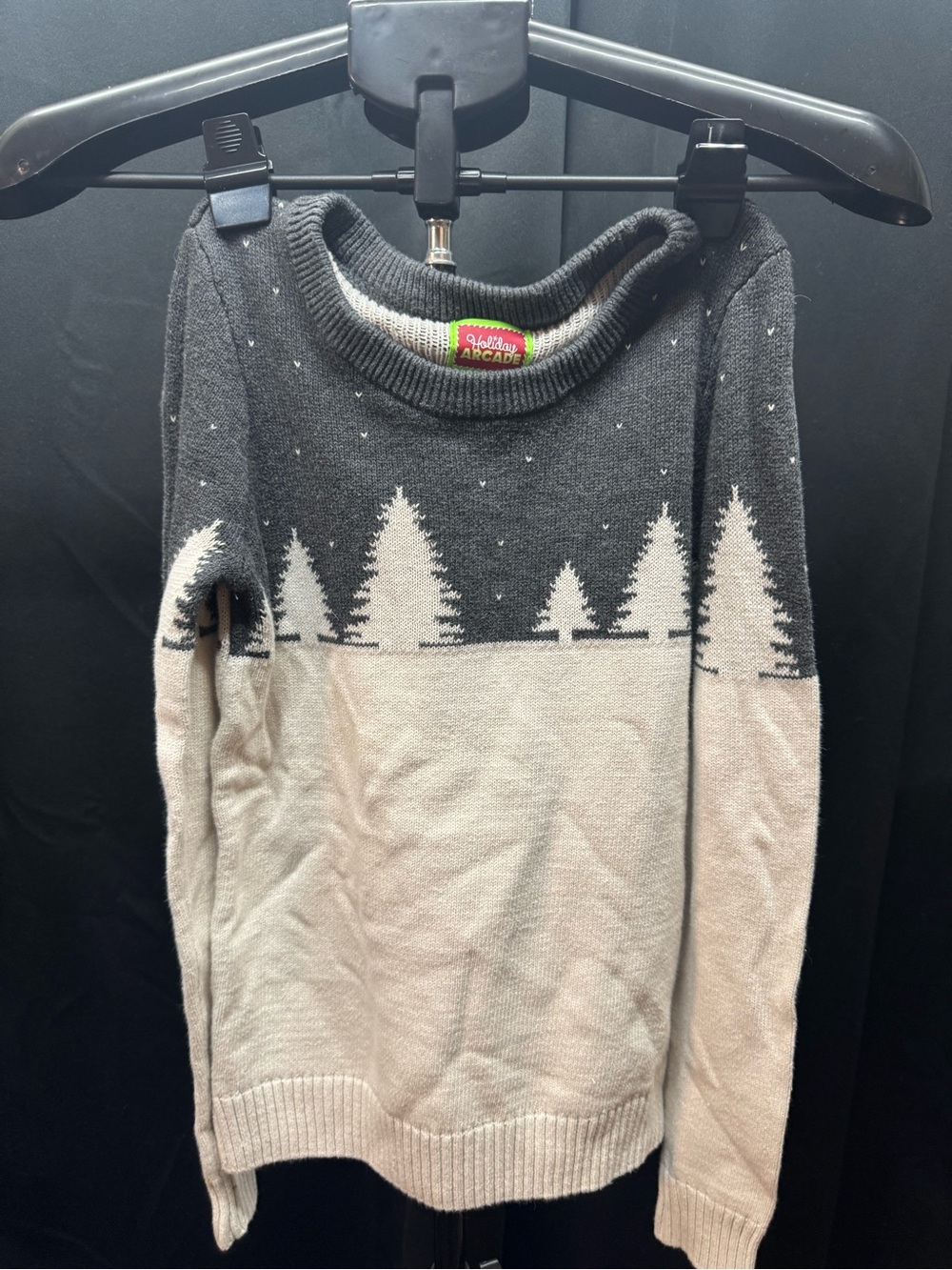 Kids' Gray and Cream Tree-Pattern Sweater